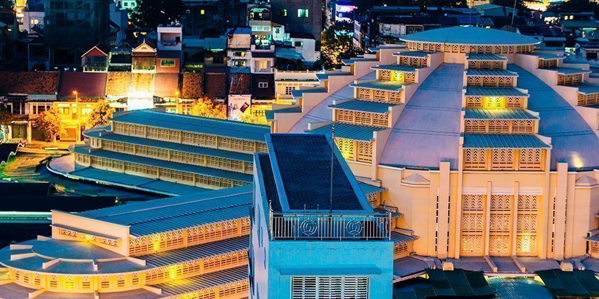 Overview of the Central Market in Phnom Penh, Vietnam