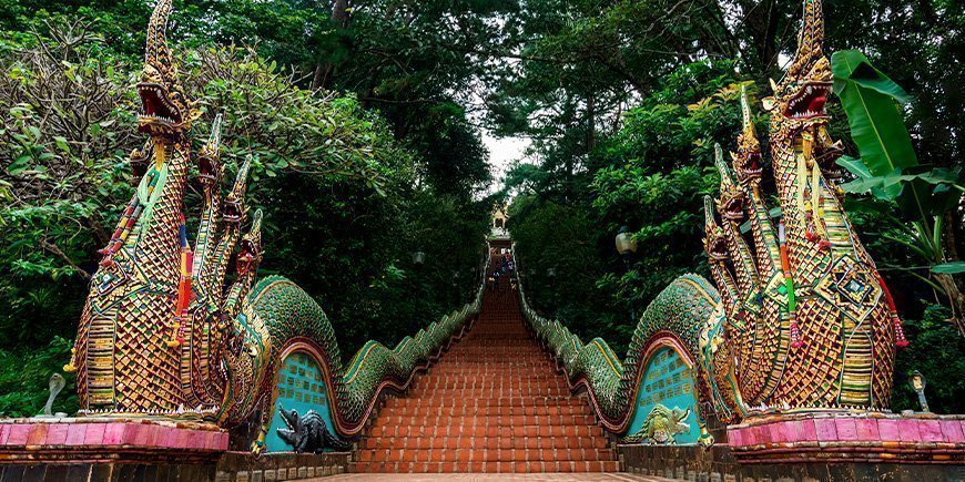 Stairs to Doi Suthep Temple in Chiang Mai, Thailand