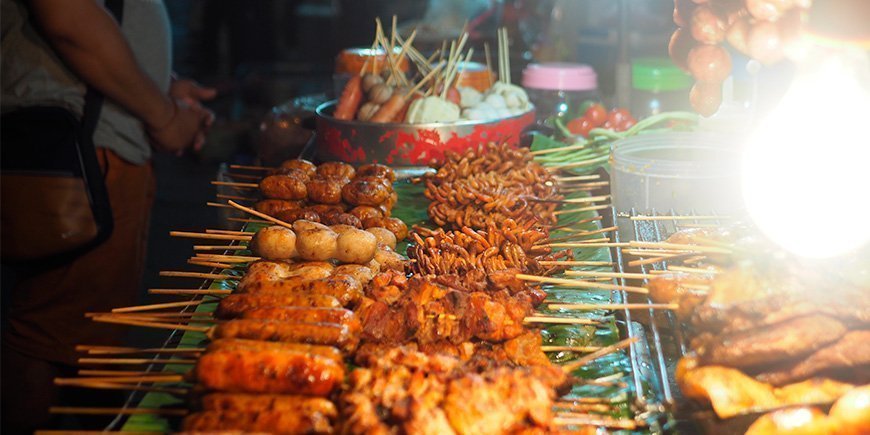 Street food at night market in Chiang Mai, Thailand