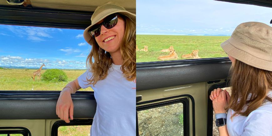 Inger is on safari in Tanzania, where she sees lions among other things