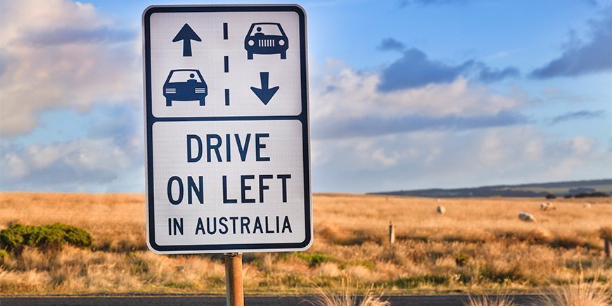 Road sign indicating to drive on the left side of the road