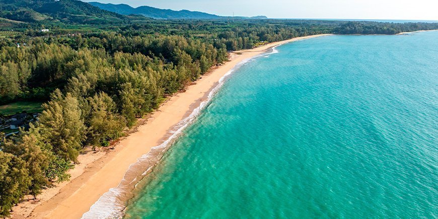 Overview view from Bang Sak Beach in Khao Lak in Thailand.