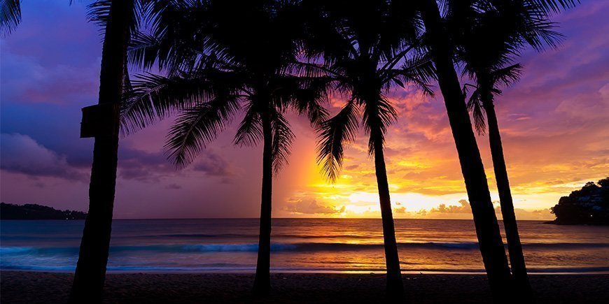 Beautiful sunset at Kamala Beach on Phuket, Thailand.