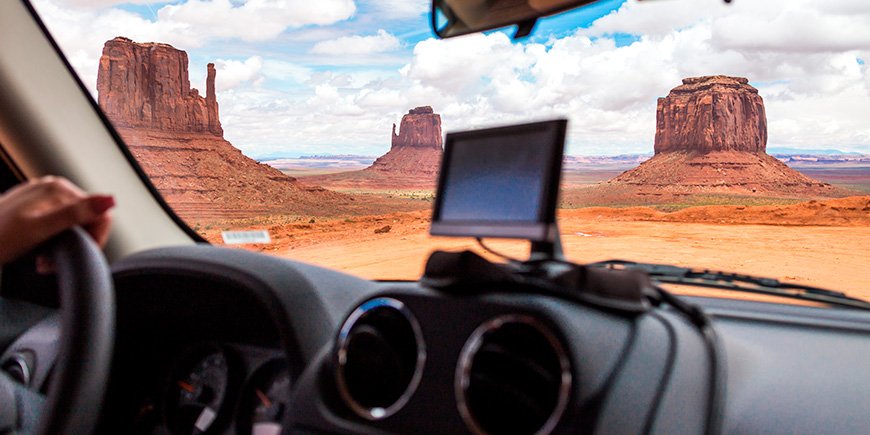 Car following GPS in Monument Valley, USA