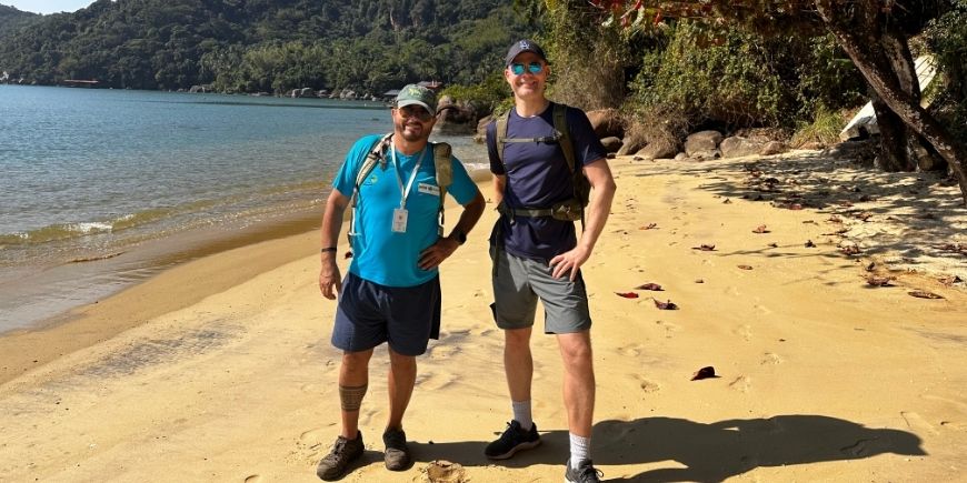 Claus and guide on a beach on Ilha Grande