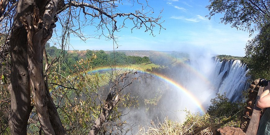 Rainbow over Victoria Falls in Zambia