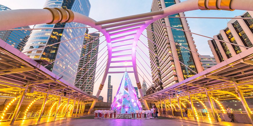 Christmas decorations on the sky train in Bangkok