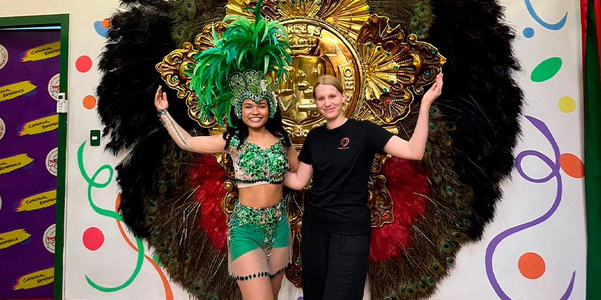 Charlotte behind the scenes at the Rio Carnival