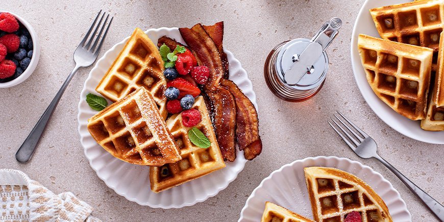 waffles with syrup and fruit