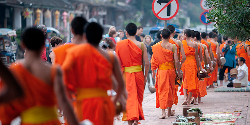 Monks giving alms in Luang Prabang, Laos