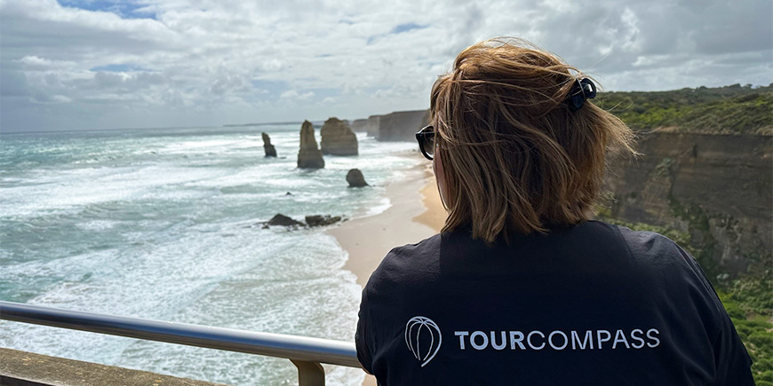 TourCompass employee on the Great Ocean Road in Australia