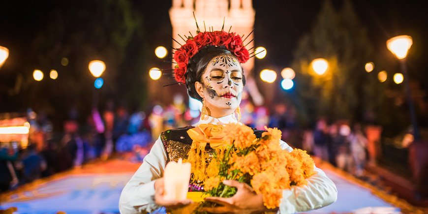 Woman dressed up for the Day of the Dead in Mexico