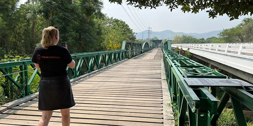 Michelle walks on the Ta Pai Bridge near Pai in Northern Thailand