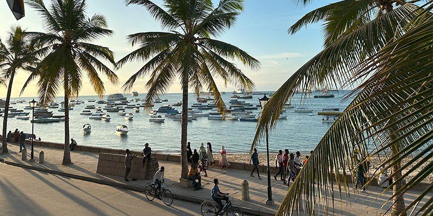 View of the water at sunset in Stone Town