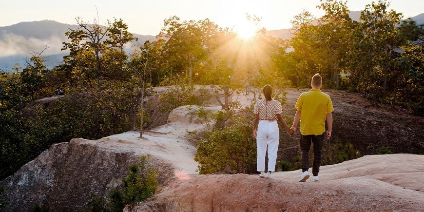 Couple exploring Pai Canyon in northern Thailand