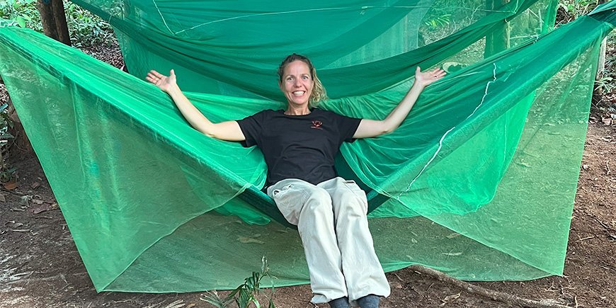 Jude sitting in a hammock in the Amazon jungle