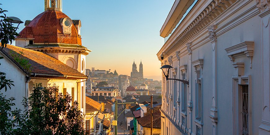 Sunny morning in Quito Ecuador with a view of the buildings